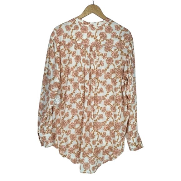 FREE PEOPLE Mia Tunic Top Sz M Pink Beige Floral VNeck Tie Front Viscose Woven - Picture 4 of 16